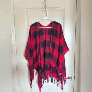 Red and Black Plaid Poncho